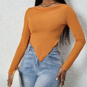 🍊 Ribbed Orange Long Sleeve Top